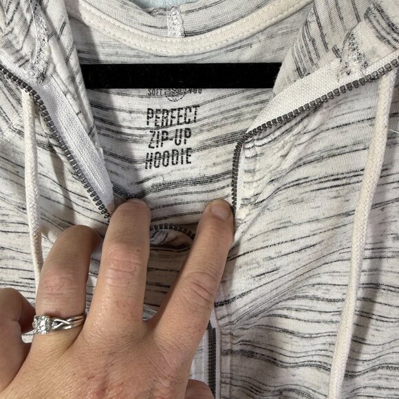 SO Womens Zip Up Knit Hoodie Large Light Heather Gray Lightweight Casual Pockets - Picture 9 of 11